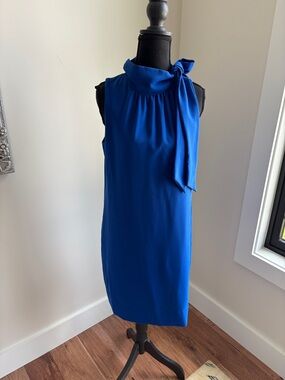 Ann Taylor Factory Cobalt Blue Sleeveless Tie-Neck Midi Dress
